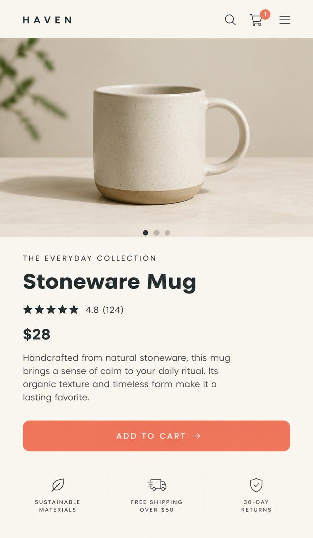 Mobile mockup of a product page with a single clear call to action